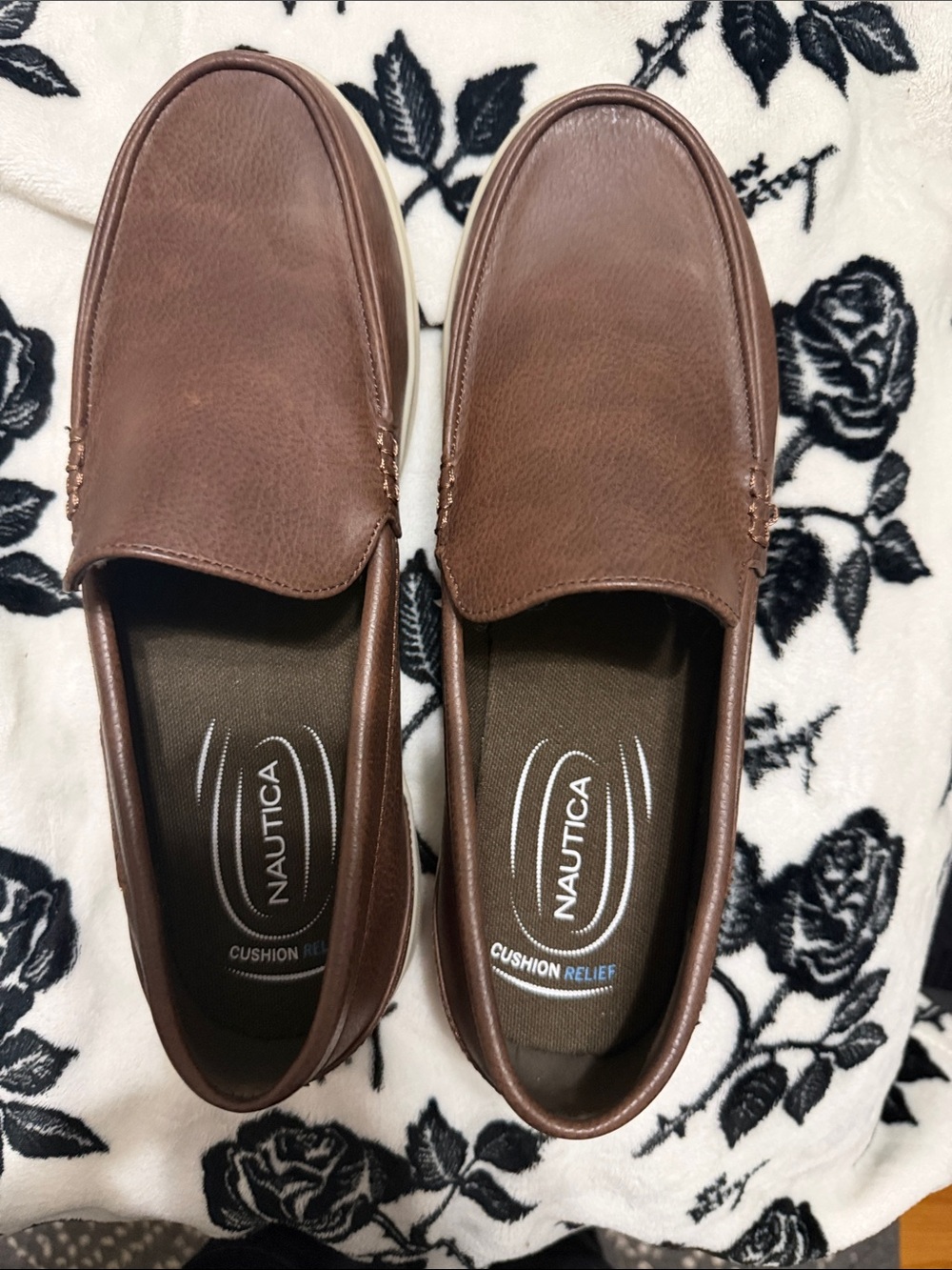 Nautica Men’s Brown Leather-Look Slip-On Loafers